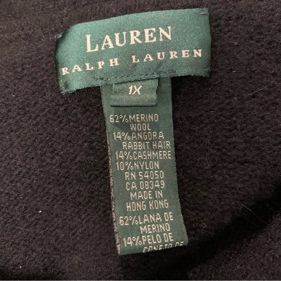 Vtg LRL Ralph Lauren Sweater Women 1X Wool Cashmere Shawl Collar Faux Wrap Black - Picture 14 of 15
